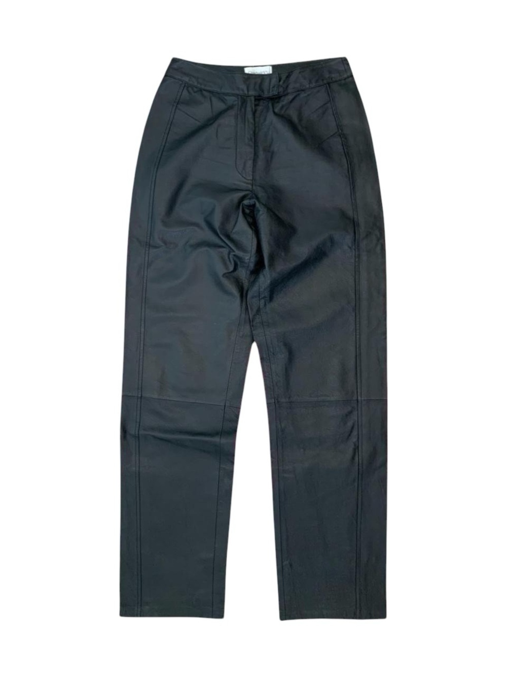 Black genuine leather high waisted straight leg pants